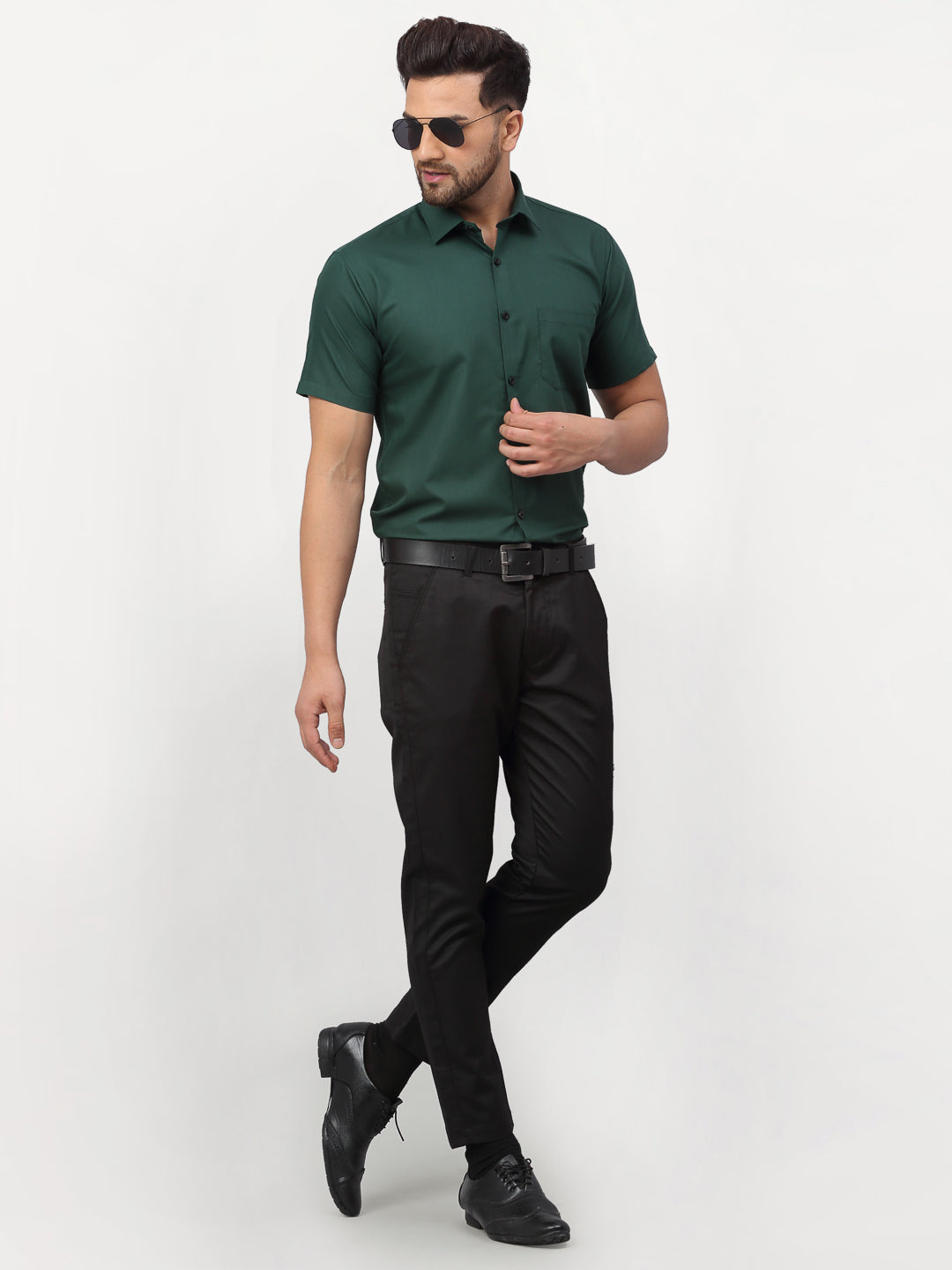 Jainish Olive Men's Cotton Half Sleeves Solid Formal Shirts ( SF 754Olive )