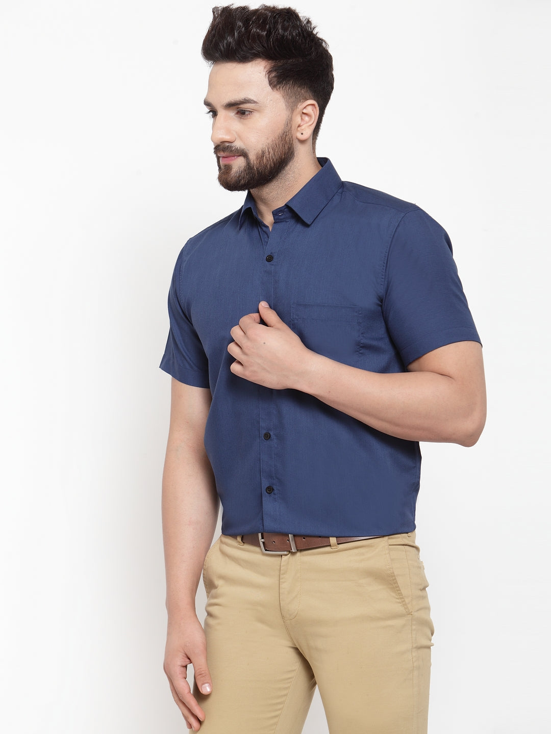 Jainish Blue Men's Cotton Half Sleeves Solid Formal Shirts ( SF 754Peacock )
