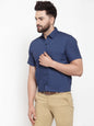 Jainish Blue Men's Cotton Half Sleeves Solid Formal Shirts ( SF 754Peacock )