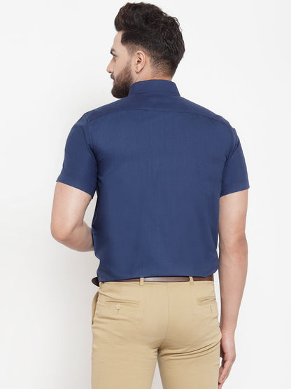 Jainish Blue Men's Cotton Half Sleeves Solid Formal Shirts ( SF 754Peacock )