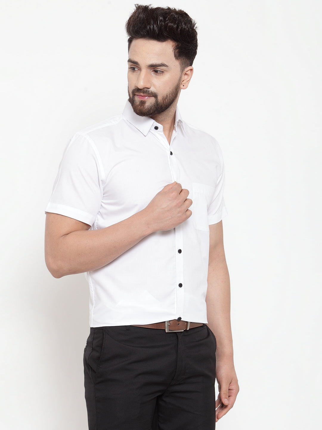 Jainish White Men's Cotton Half Sleeves Solid Formal Shirts ( SF 754White )