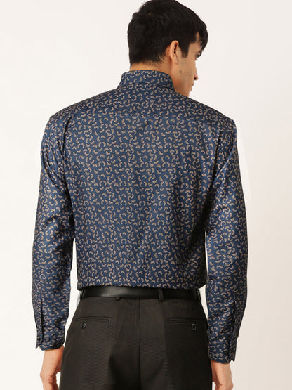 Jainish Navy Men's Cotton Printed Formal Shirt's ( SF 756Navy )