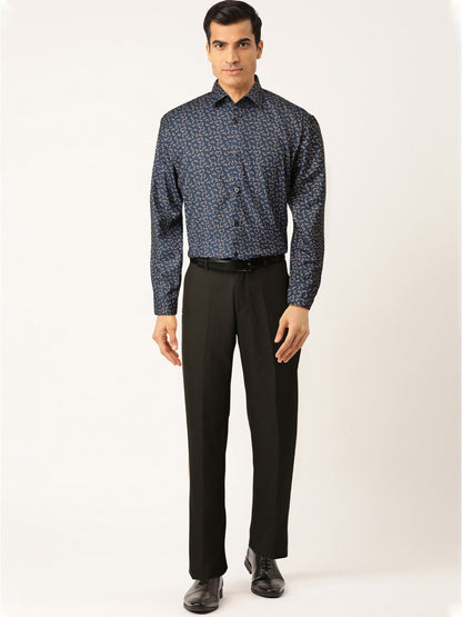 Jainish Navy Men's Cotton Printed Formal Shirt's ( SF 756Navy )