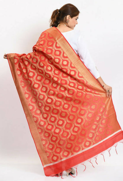 Mominos Fashion Moeza Women's Banarsi Silk All Over Woven Design Red Dupatta