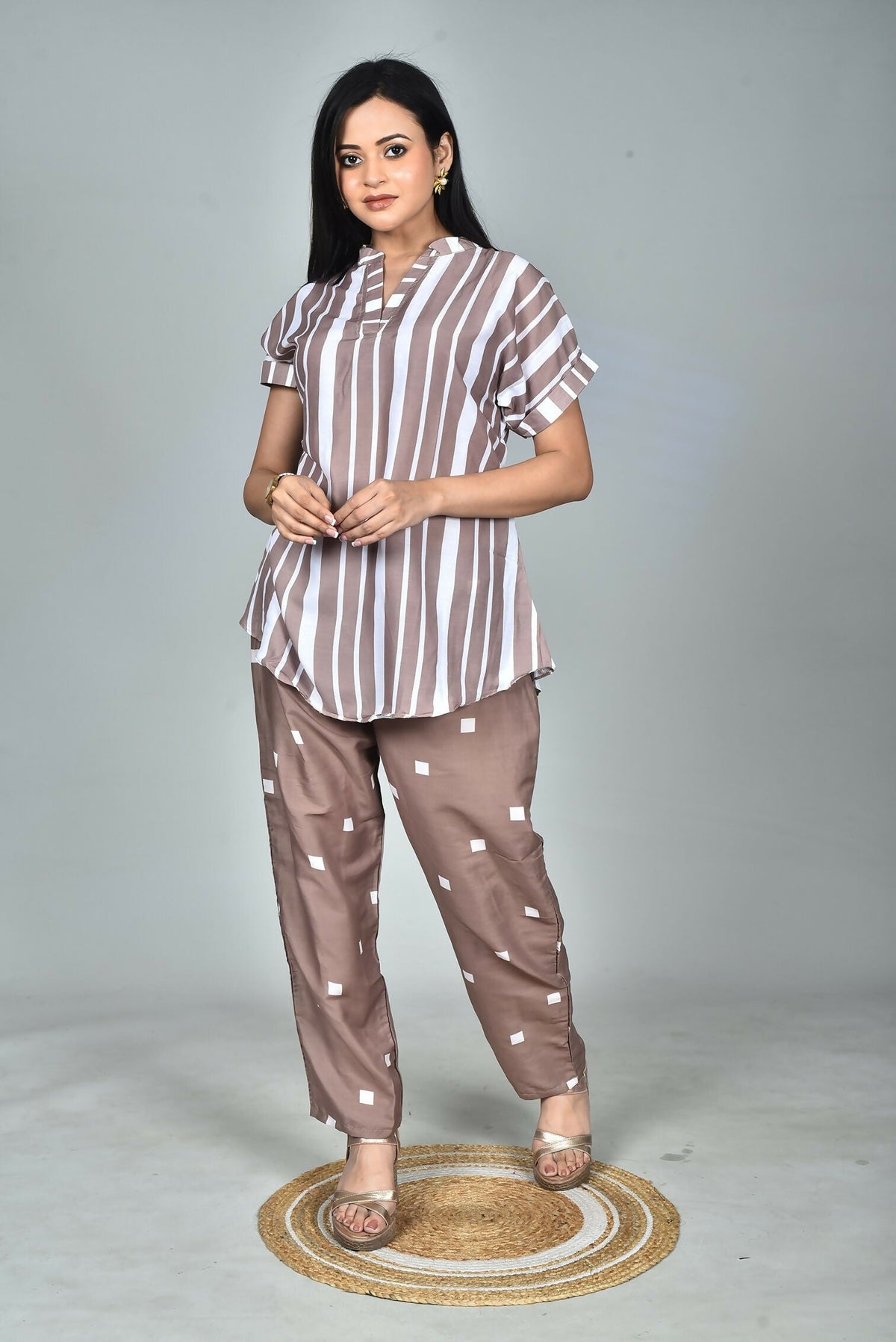 Morchari Digital Print Semi Muslin Co-Ord Set Top & Trouser-Multicolor