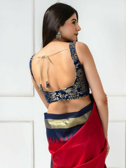 Amodini Designer Studio Women's Banarsi Brocade Sleeveless Blue Blouse