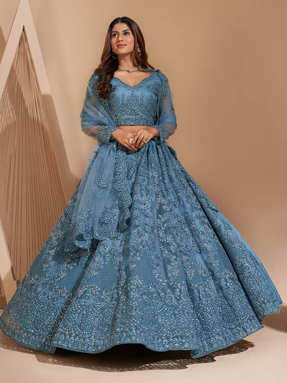 Myra Aqua Blue Heavy Embroidered Designer Lehenga