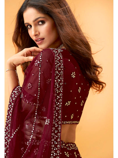 Myra Maroon Heavy Embroidered net Designer Lehenga