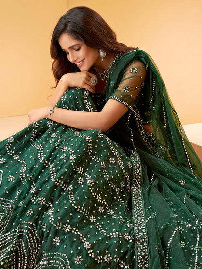 Myra Green Heavy Embroidered net Designer Lehenga