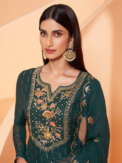 Myra Dark Green Heavy Embroidered Sharara Suit