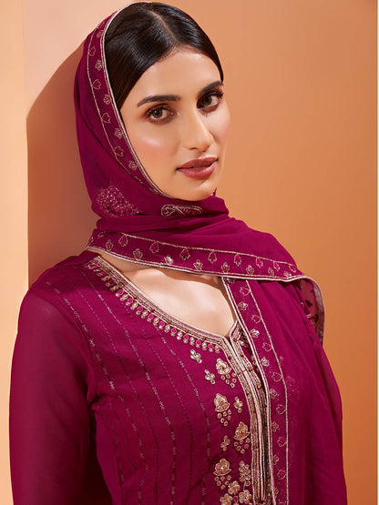 Myra Magenta Heavy Embroidered Sharara Suit