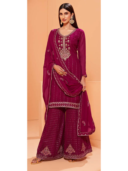 Myra Magenta Heavy Embroidered Sharara Suit