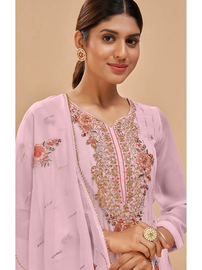 Myra Light Pink Pure Georgette Embroidered Suit