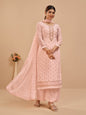Myra Peach Pure Georgette Embroidered Suit
