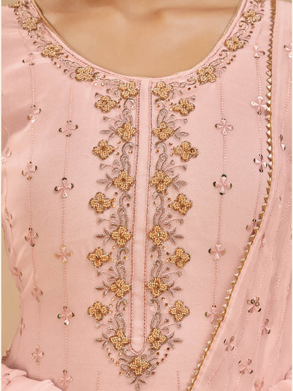 Myra Peach Pure Georgette Embroidered Suit