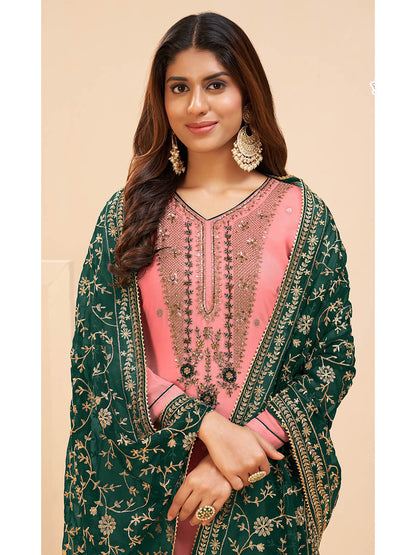 Myra Peach Georgette Embroidered Palazzo Suit