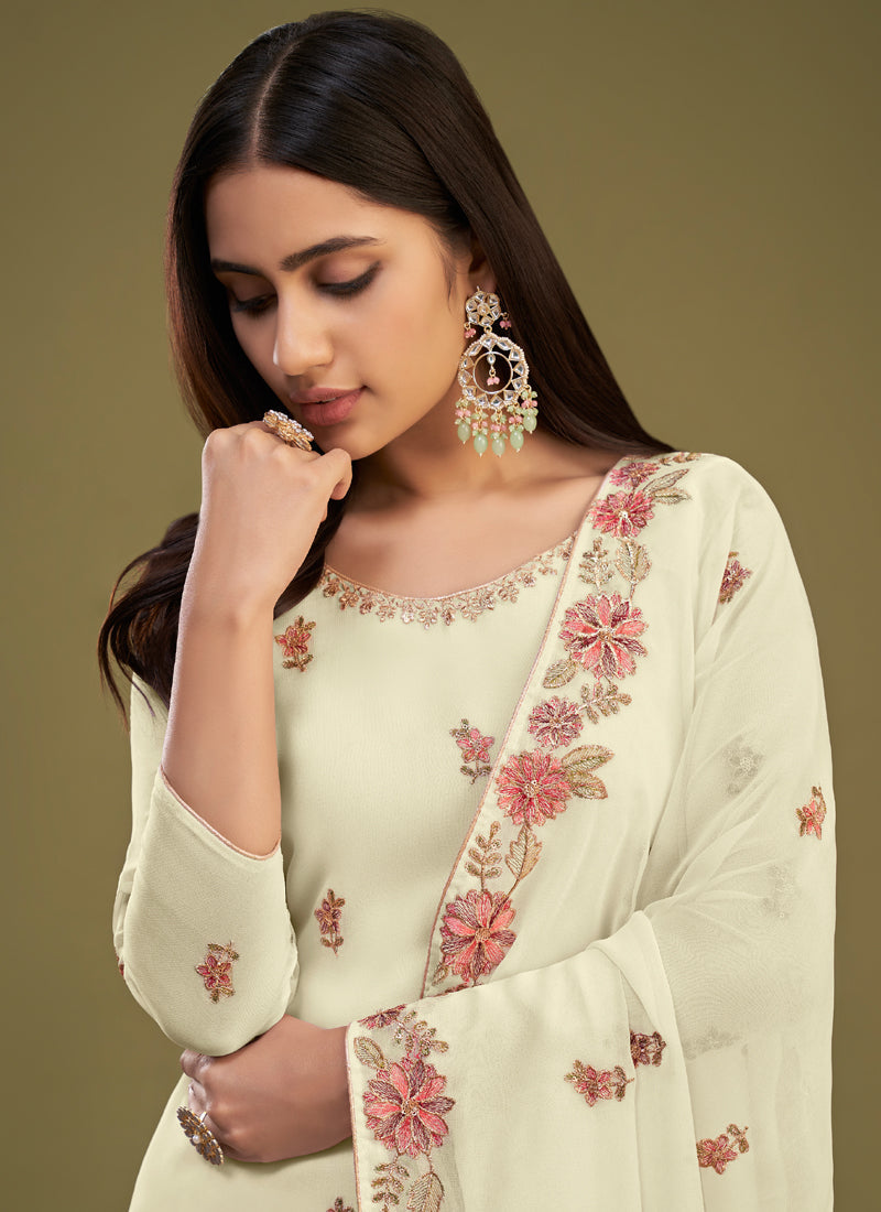 Vegaa Fashion Lemon Yellow Georgette Embroidery Designer Sharara Suit