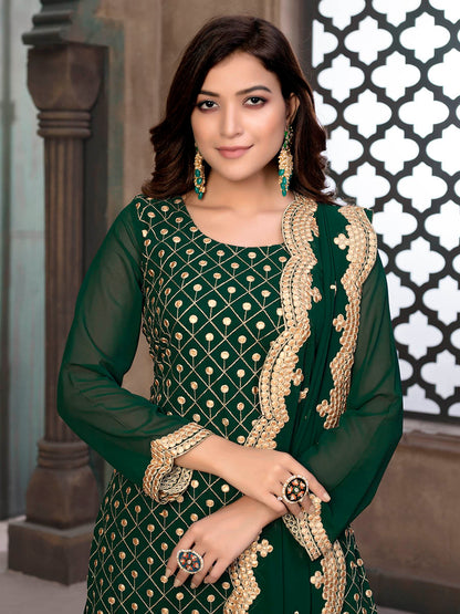 Myra Green Embroidered Faux Georgette Palaazo Suit