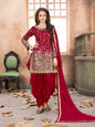 Myra Red Tafeta Silk Patiyala Suit