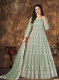 Myra Dusty Pista Butterfly Net Embroidered Anarkali Suit