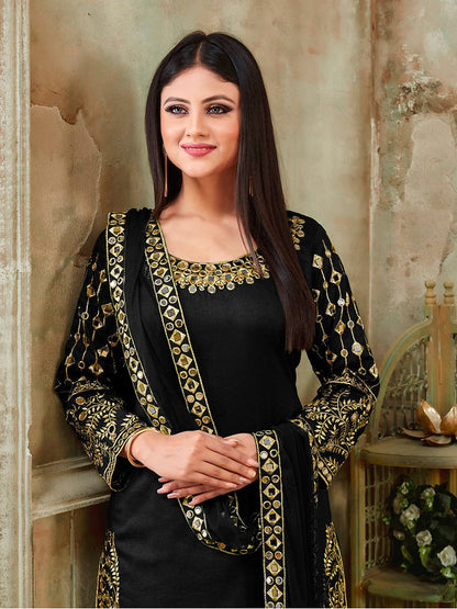 Myra Black Art Silk Real Glass Work Suit