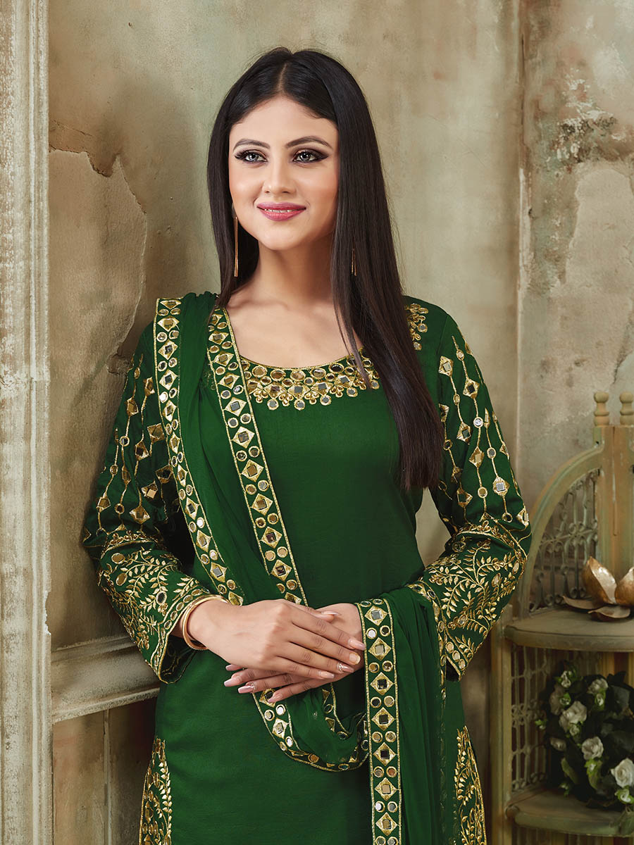 Myra Green Art Silk Real Glass Work Suit