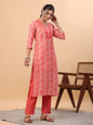 Janasya Regular Poly Cotton Red Printed Square Neck Set
