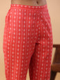 Janasya Regular Poly Cotton Red Printed Square Neck Set