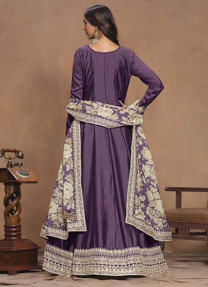 Vegaa Fashion Purple Art Silk Embroidered Anarkali Suit