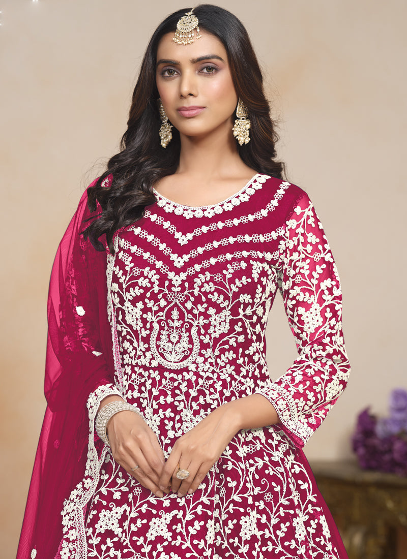 Vegaa Fashion Pink Net Embroidered Designer Anarkali Suit