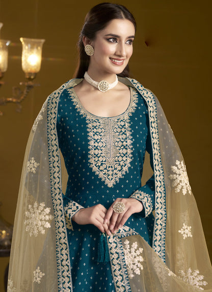 Vegaa Fashion Royal Blue Chanderi Butti Embroidered Anarkali Suit