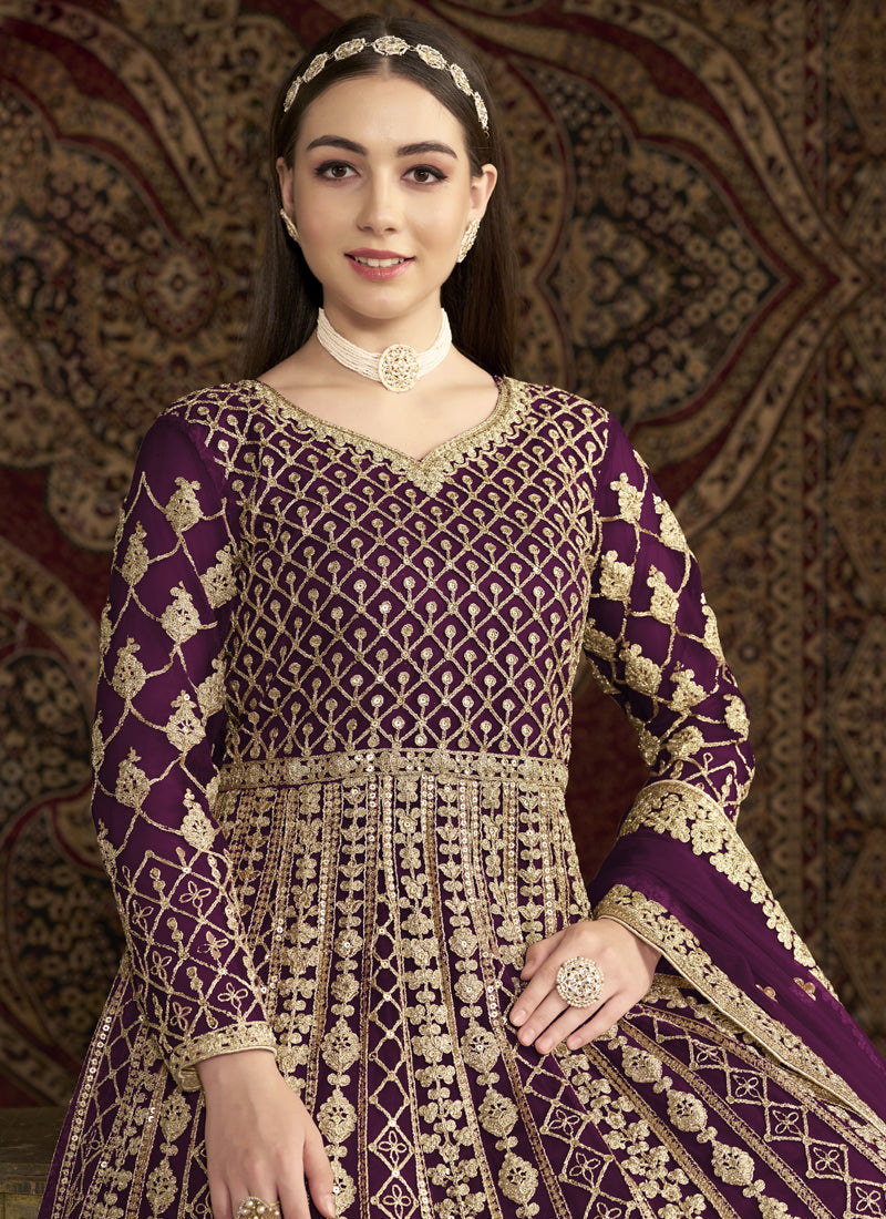Vegaa Fashion Violet Net Embroidered Anarkali Suit