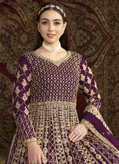 Vegaa Fashion Violet Net Embroidered Anarkali Suit