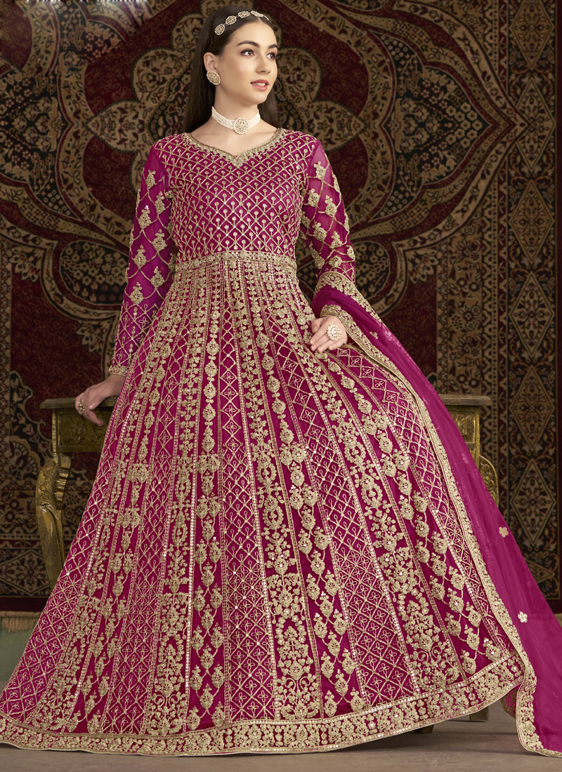 Vegaa Fashion Pink Net Embroidered Anarkali Suit