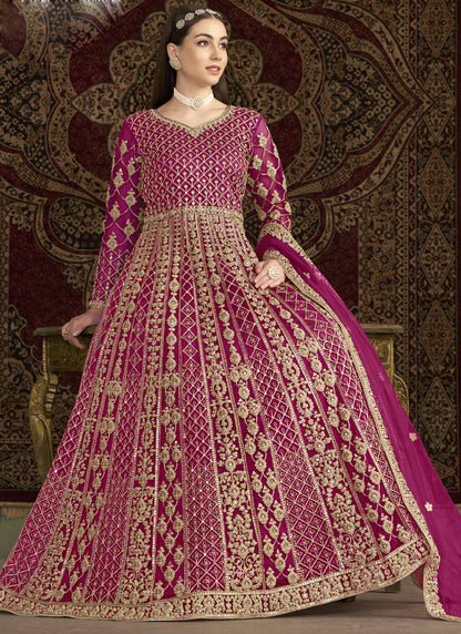 Vegaa Fashion Pink Net Embroidered Anarkali Suit