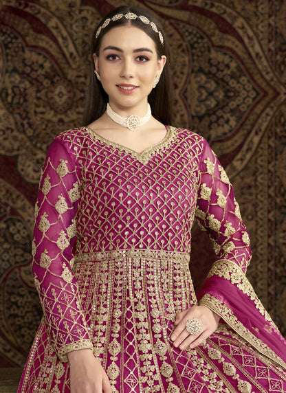 Vegaa Fashion Pink Net Embroidered Anarkali Suit