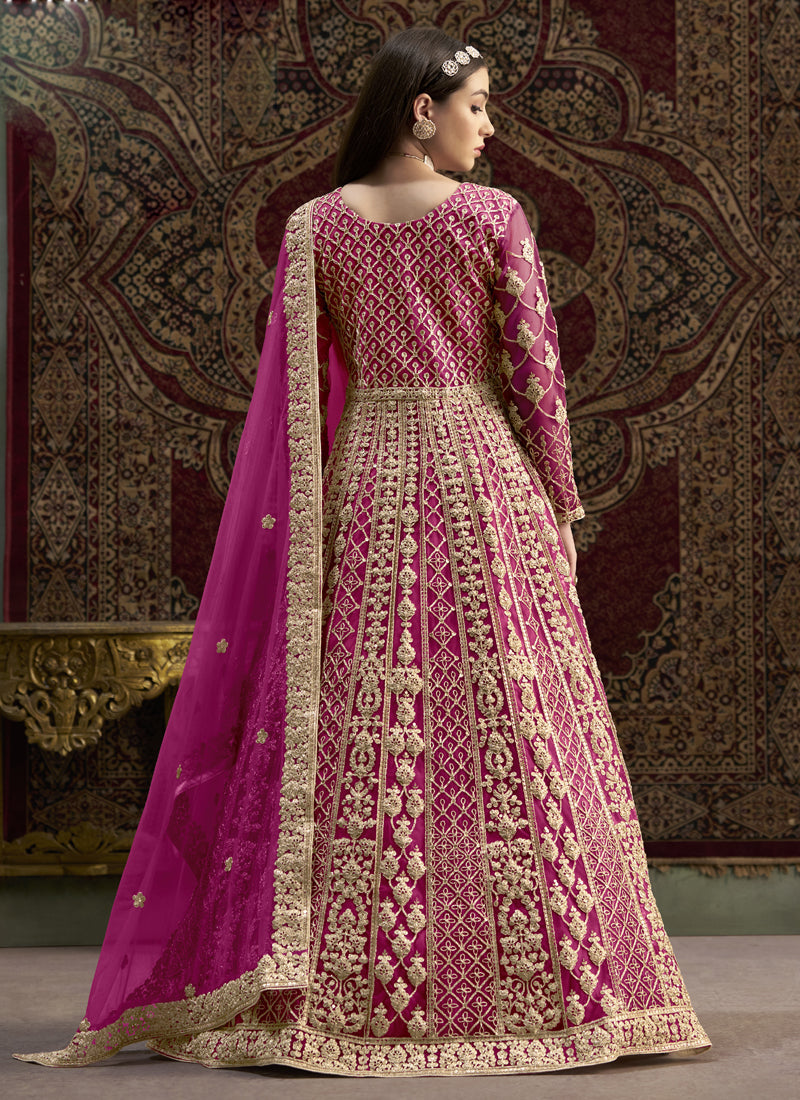 Vegaa Fashion Pink Net Embroidered Anarkali Suit