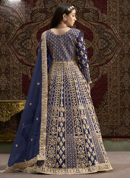 Vegaa Fashion Blue Net Embroidered Anarkali Suit