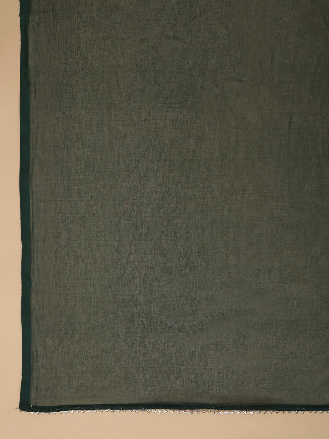 Janasya Straight Magics Slub Dark Green Yoke Embroidery Round Neck Kurta,Bottom & Dupatta