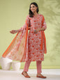 Janasya Regular Poly Cotton Off White Ethnic Motifs Round Neck Kurta Set