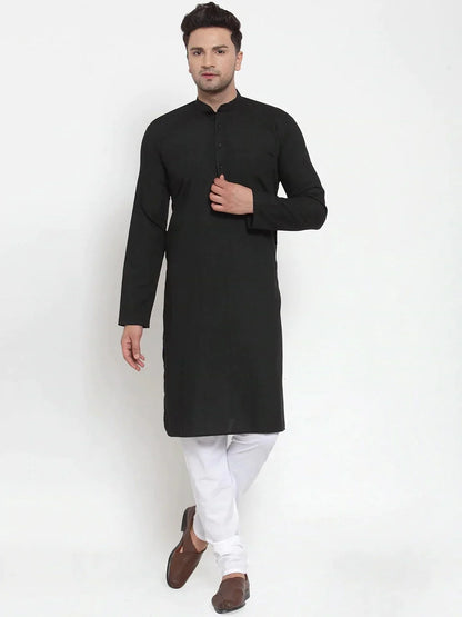 Jompers Men's Black Cotton Solid Kurta Payjama Sets