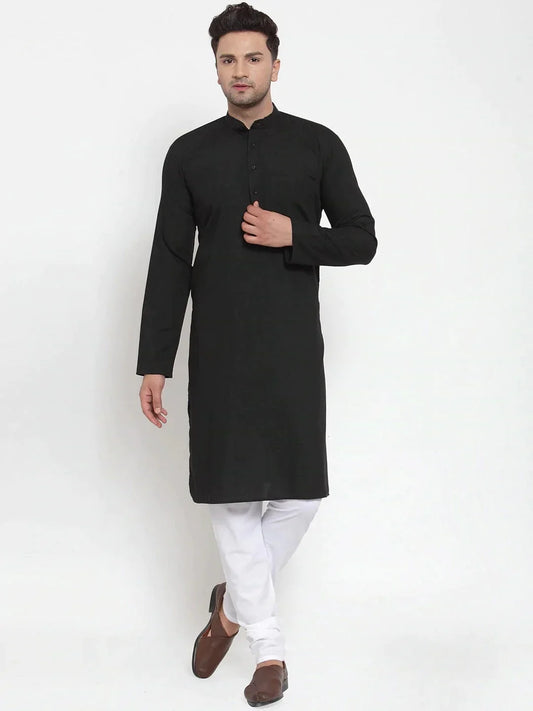 Jompers Men's Black Cotton Solid Kurta Payjama Sets