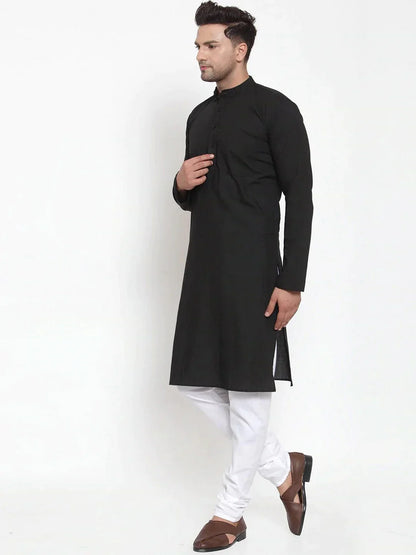 Jompers Men's Black Cotton Solid Kurta Payjama Sets