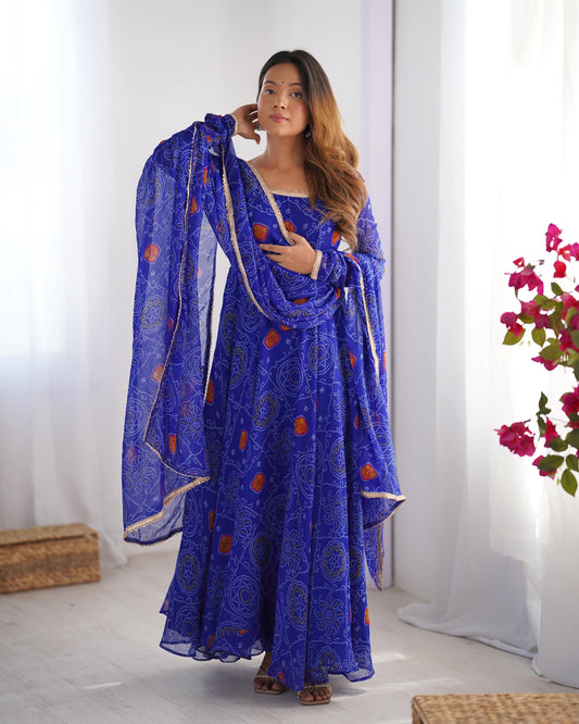 Lehenga Mart Wedding Wear Anarkali Suit With Dupatta - Blue