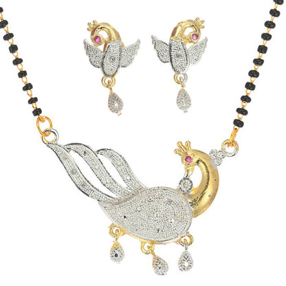 AanyaCentric Gold-Polished Mangalsutra Pendant Earring Set & Silver Plated Anklet