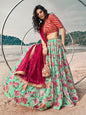 Myra Sky Blue Art Silk Printed & Embroidered Lehenga