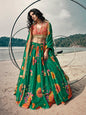 Myra Rama Green Organza Printed & Embroidered Lehenga