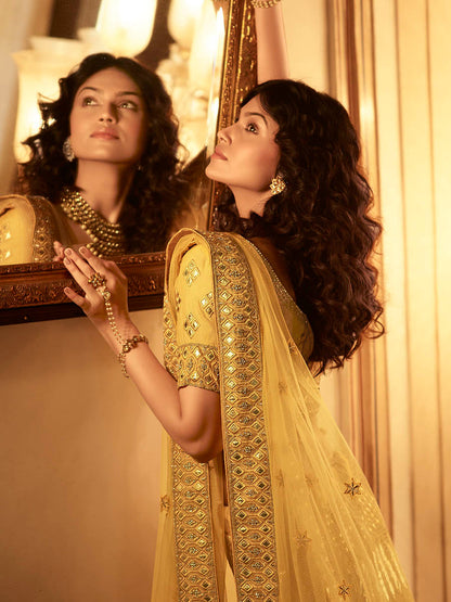 Myra Yellow Organza Embroidered Lehenga