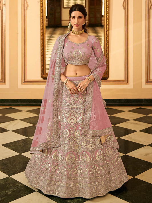 Myra Beautiful Mauve Organza Embroidered Lehenga Choli