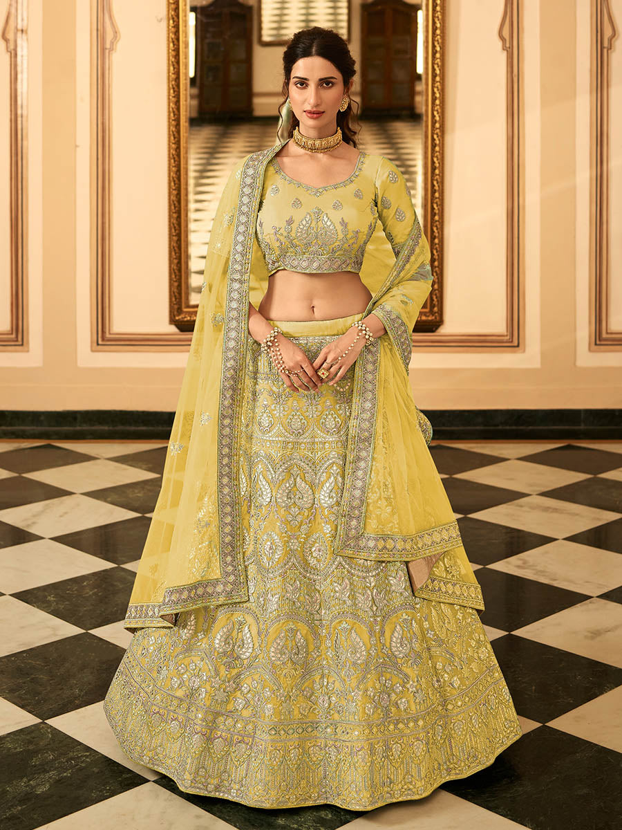Myra Yellow Organza Embroidered Lehenga Choli